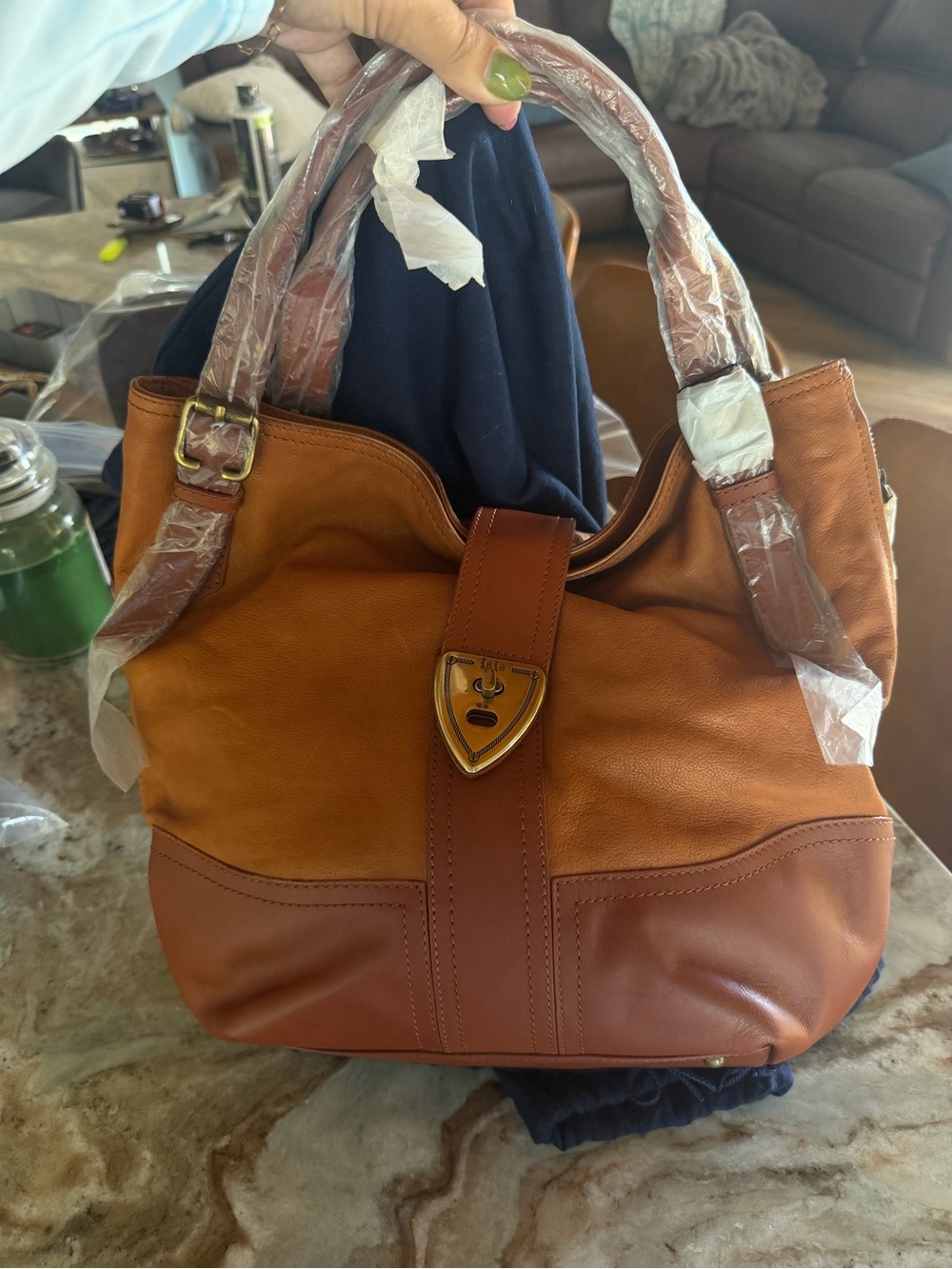 Brooks Brothers Two-Tone Cognac & Chestnut Leather Shoulder Bag
